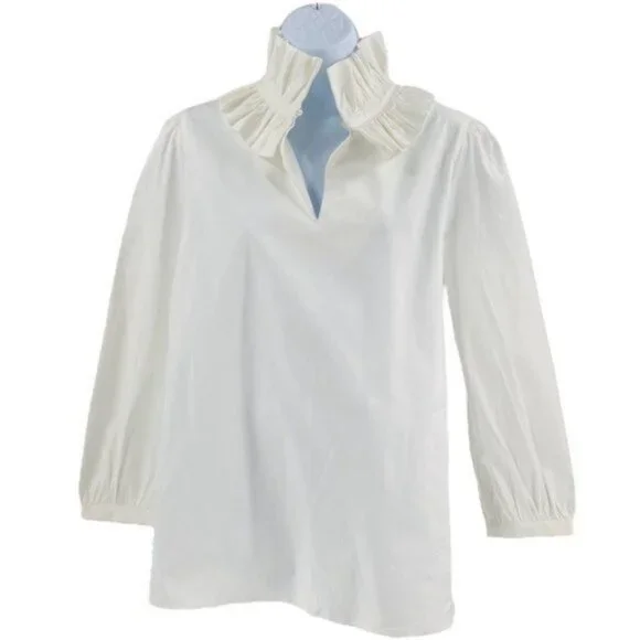 Tuckernuck Bouvier Blouse White Poplin Ruffle Neck NWT Size L - Picture 4 of 12